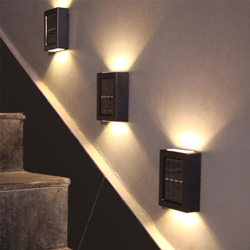 2 ηλιακά φώτα περίφραξης LED, φωτισμός πάνω/κάτω, IP65 αδιάβροχο, για 1