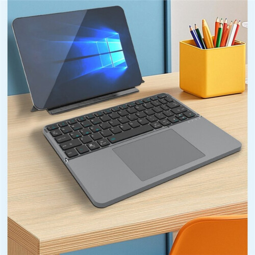 Wireless Folding Keyboard with Touchpad, Leather Cover, Stand, 64 Keys for Tablets Laptop 2