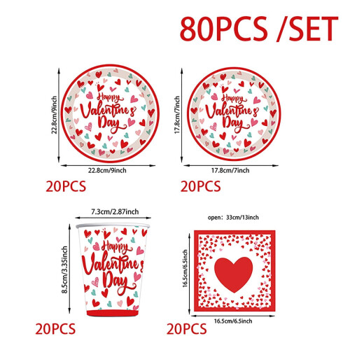 Valentinstag-Pappteller und Servietten, 80 Stück 2
