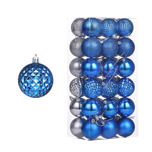 Christmas Ball Set Electroplated Silver Blue 36 Pcs 2