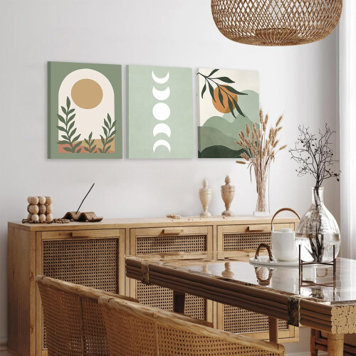 Τέχνη τοίχου Sage Green Boho – Μοντέρνα αφηρημένη εκτύπωση σε καμβά με θέμα τον ήλιο, τα 2