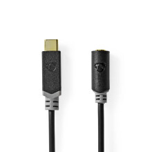 USB-C Adapter | USB 2.0 | USB-C Stecker | 3,5 mm Buchse | 1,00 m | Rund | Vergoldet | PVC | Schwarz | Box
