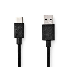 USB-Kabel | USB 3.2 Gen 1 | USB-A Stecker | USB-C Stecker | 60 W | 5 Gbps | Vernickelt | 1,00 m | Rund | PVC | Schwarz | Box