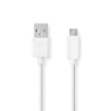 USB-Kabel | USB 2.0 | USB-A Stecker | USB-C Stecker | 60 W | 480 Mbps | Vernickelt | 2,00 m | Rund | PVC | Weiß | Box