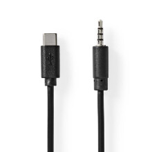 USB-C Adapter | USB 2.0 | USB-C Stecker | 3,5 mm Stecker | 1,00 m | Rund | Vernickelt | PVC | Schwarz | Box
