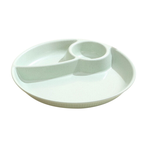 Round Divided Dinner Plates Plastic Lightweight Buffet Plates Green Three-Cell Grid Stackable Plates 1