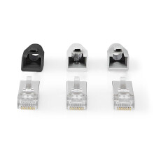 RJ45-Stecker | RJ45 Pass Through | Massiv-/Litzen-FTP CAT6a | Gerade | Vergoldet | 10 Stk. | PVC | Grau / Schwarz / Weiß | Verpackt