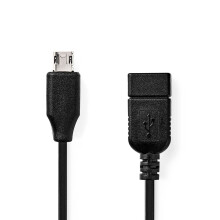 Adaptador USB Micro-B | USB 2.0 | USB Micro-B Macho | USB-A Fêmea | 480Mbps | 0,20m | Rodada | Niquelado | PVC | Preto | Caixa