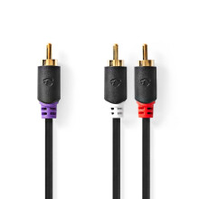 cabo para subwoofer | RCA Hane | 2x RCA Hane | Guldplaterad | 3,00m | Rodada | 4,0mm | Antracito | Låda