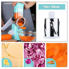 Rotary Cheese Grater Shredder, Speed Kitchen Manual Round Mandolin Slicer Grinder with 2 Drum Blades C