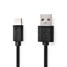 USB-Kabel | USB 2.0 | USB-C Stecker | USB-A Stecker | 60 W | 480 Mbps | Vernickelt | 3,00 m | Rund | PVC | Schwarz | Box