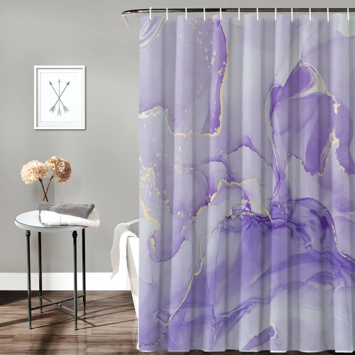 Lila marmor duschdraperiset med krokar 91x183 cm 1