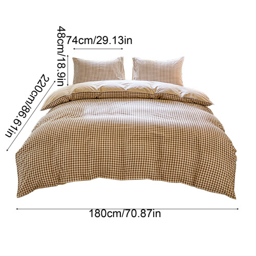 Gingham Duvet Cover Set Full Size Brown Plaid Bedding with 2