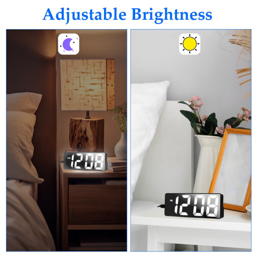 FRCOLOR LED Electronic Alarm Clock Large Digit Sunrise Office Student Black 2