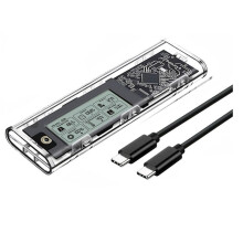 M.2 NVME/NGFF Dual Protocol SSD Enclosure Transparent Hard Drive Case USB3.2 with Intelligent Display SSD Adapter