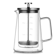 Cafetera de Prensa Francesa de 650 Ml - Tetera de Vidrio de Borosilicato de Doble Pared, Cafetera Casera con Filtro