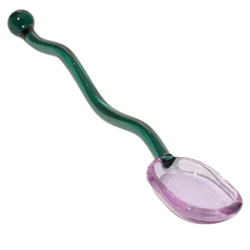 Glass Dessert Spoon – Ergonomic Curved Handle, 6.3in, 1