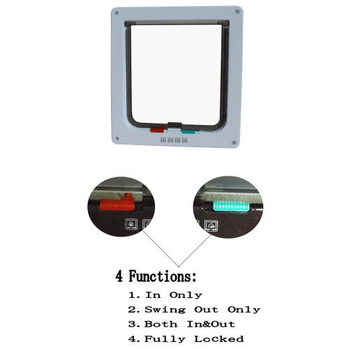 Interior 4 Ways Locking Cat Dog Door & Flaps,White,Medium 2