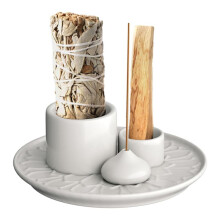 Candle Holder-4 in 1 Incense & Candle Holder - Ceramic Incense Holder Ash Catcher Tray for Meditations Room White