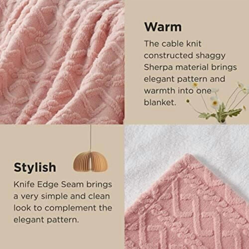 Sherpa Blanket Queen Size Reversible Jacquard Cable Pattern 2