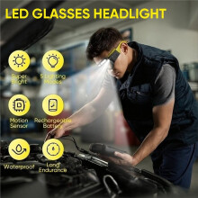 Oplaadbare LED-Veiligheidsbril met Koplampen, Afneembare Zonnebril, Multifunctioneel voor Werk, Motorrijden en Nachtvissen.