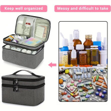 Medicine Storage Bag,Double Layers Pill Bottle Organizer Bag Empty &Adjustable Divider,Medication Travel Carrying Bag