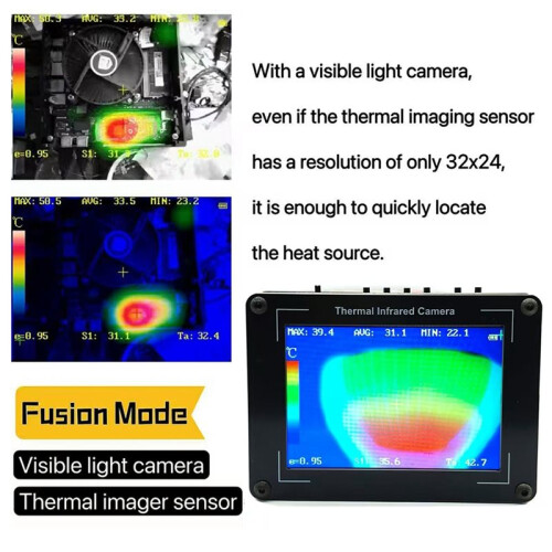 Nova Câmera Termográfica OVMLX de Alto Desempenho com Sensor Avançado MLX90640, Modo de Fusão de Câmera de Luz Visível OV2640, 3,5 Polegadas 2
