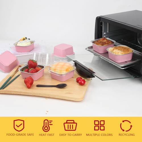 5oz Mini Square Foil Cake Pans with Lids – 80 Pack 2