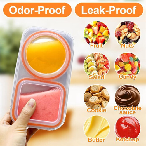 Boîte à Goûter en Acier Inoxydable, 400 Ml, 2 Compartiments, avec Couvercles Hermétiques et Étanches, Type Bento, Réutilisable 2