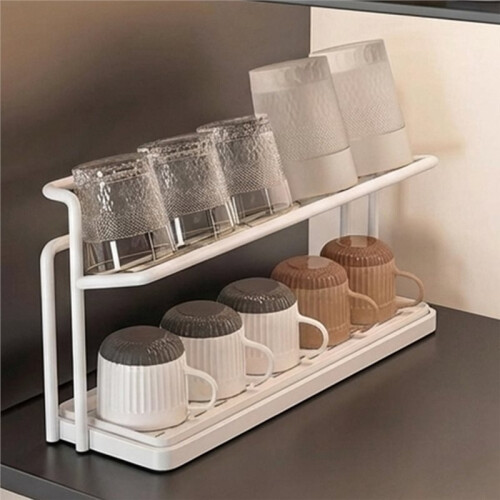Cup Holder, Storage Rack,Dining Table, Countertop, Glass Cup, Tea Cup,Coffee Cup, Double-Layer Drain Tray Holder