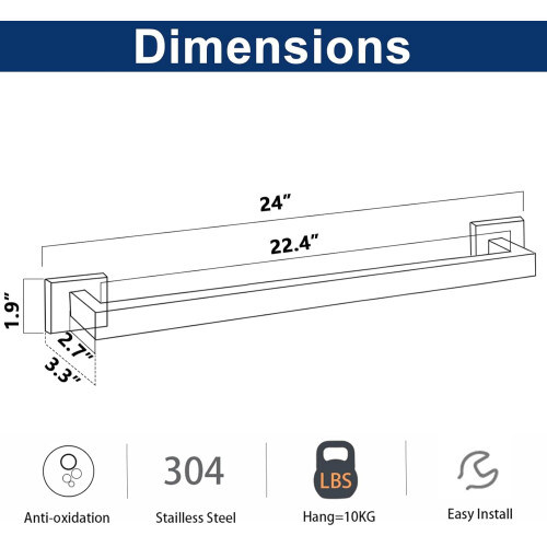 Τετράγωνη μπάρα πετσετών από ανοξείδωτο ατσάλι υψηλής ποιότητας για μπάνιο, 1