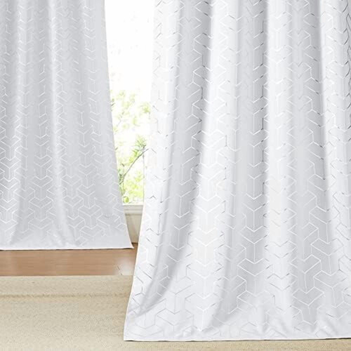 Greyish White Blackout Curtains with Silver Grommets, 2 2