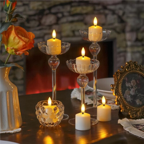 Rechargeable Small Flameless Tea Light Candles with Remote Function, LED Votive 2/4/6/8 Hours Timer 1.5" X2.17" 1