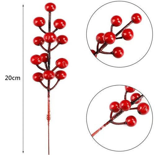 60 de tulpini artificiale roșii de ilex, 20 cm 1