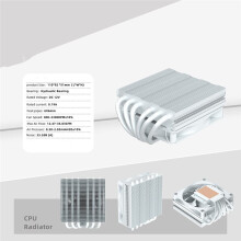 Lage CPU-Koeler met 6 Heatpipes, 51 mm Hoog, TDP 160W Radiator voor 1700/1200/115x/AM5 AM4 ITX Behuizing, Wit
