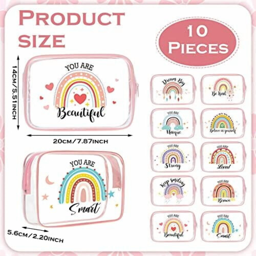 Regnbuefarvede, klare makeuptasker vandtætte PVC 10 stk. 2