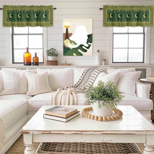 Abstract Moon Star Valance 54x18in Yellow Green Polyester 2