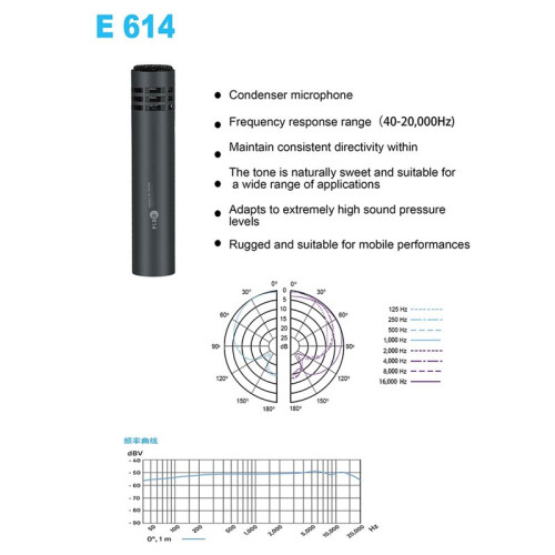 High Quality E614 Condenser Instrument Microphone Cardioid Instrument Mic with Clamp Mount 1