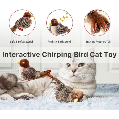 Pássaro interativo para gatos com cauda de penas, melodia, asas que batem e voo automático (1 unidade) 1
