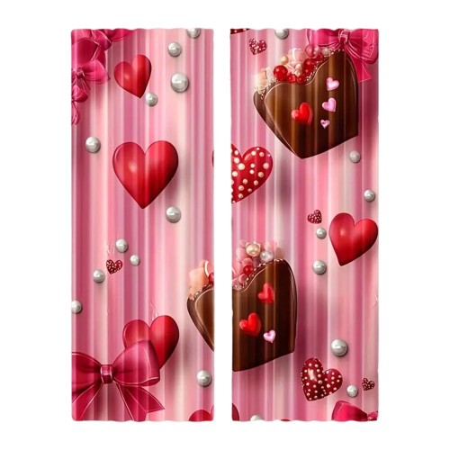 Valentine's Day Curtains 70x100cm Red Heart Rose Polyester 1