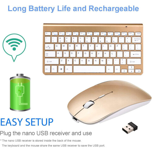 Wireless Keyboard & Mouse Set, Rechargeable 2.4G Numeric Combo with Nano USB Receiver – Compatible with Windows 2