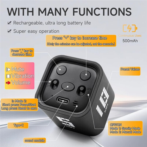 Timer 5, 10, 30, 60 Minutes Preset, Desk  W/Gravity Sensor for ADHD, Mute Functions, Ideal for Work, Study, Kitchen 1