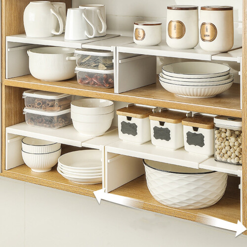 Cabinet Shelf Expandable Organizer Riser Storage Space Saver Stackable for Kitchen Pantry Cupboard Under Sink Countertop, Houseware Counter 2