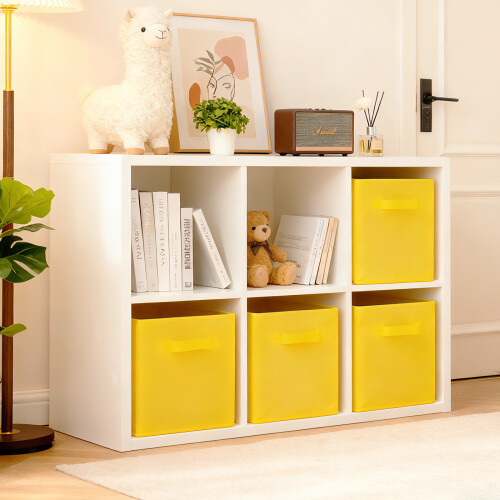 (Yellow) 4x Storage Cube Boxes Clothes Organiser Foldable