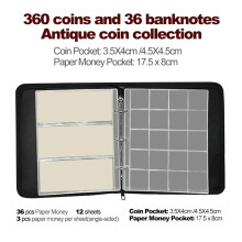360 Pocket Coin Organiser Sleeve Album Fireproof Coin Collection Bookends Money Clip for Collection Supplies