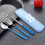 Portable Cutlery Set Reusable Blue 4-Piece 5