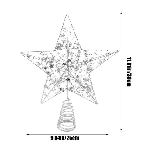 Lighted Star Tree Topper Metal Iron Silver Built-in Lights 2