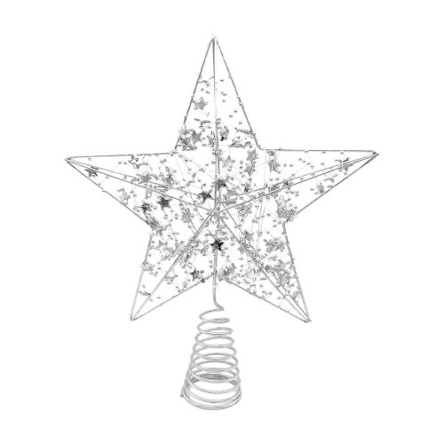 Lighted Star Tree Topper Metal Iron Silver Built-in Lights 1