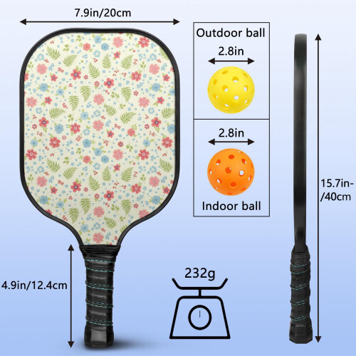 Σετ κουπιών Pickleball με κουπιά από fiberglass σε σχέδια λουλουδιών, 2 μπάλες και τσάντα – 2