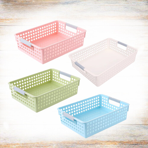 4Pcs Plastic Hollow Stackable Plastic Storage Baskets Bins Organizer Debris Desktop Storage Basket 1